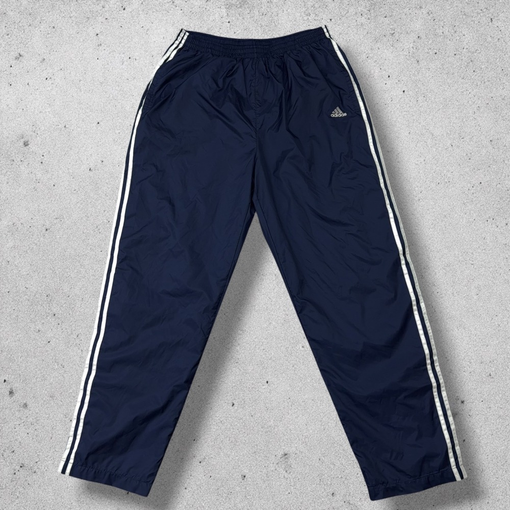 Vtg Adidas Track Pants Mens XXL Navy Blue Tear Away Snap Button 3-Stripe Lined